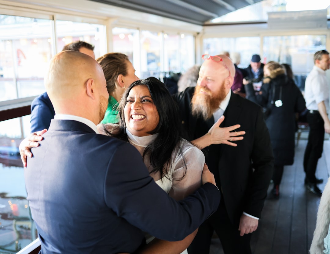 Friends hugging at an event